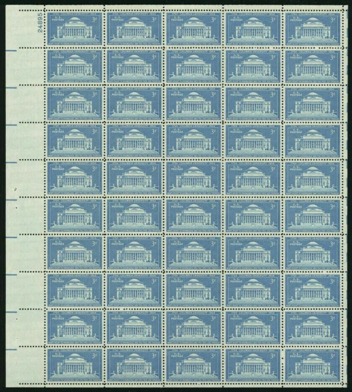 Columbia University 200th Anniversary Sheet of Fifty 3 Cent Stamps Scott 1029
