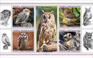 Guinea - 2023 Owls, Ferruginous Pygmy, Bare-legged - 4 Stamp Sheet - GU230219a