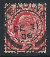 GB Edward VII SG 220 FU Brt Scarlet Cancel DE 21 06