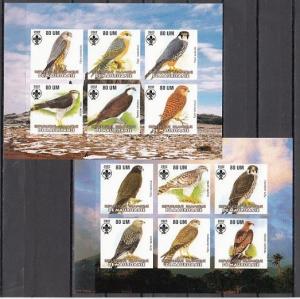 Mauritania, 2002 Cinderella issue. Birds of Prey, IMPERF shts. #2. Scout Logo.  