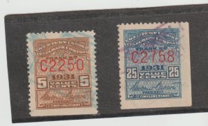 US Scott #16T-79-80 Used Revenue Telegraph Stamps 5 & 25ct issue 1931 Control #C