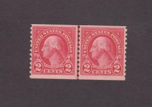 US, 599, WASHINGTON, COIL LINE PAIR, MNH, VF, 1920'S COLLECTION