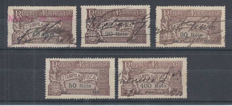 Portugal, Gerais, Barata 713/726 used. 1912 brown General Fiscals, 5 diff