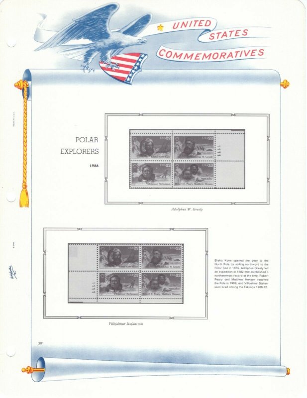 White Ace US PLT BLKS 1986 Commems COMPLETE Pages 572 to 587 w/ Pres. Sheets  