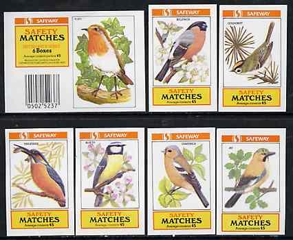 Match Box Labels - complete set of 6 + 1 British Birds, s...