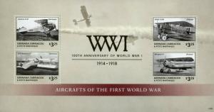 Grenada Grenadines 2014 MNH WWI WW1 First World War Aircrafts 4v M/S Stamps