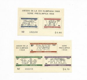 MEXICO 1966 OLIMPIC GAMES 1968 PREOLIMPIC SET MI BLOCK 5/6 SCOTT 975a, C320a MNH