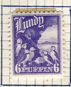 BRITAIN LUNDY; 1929 early Puffin Local issue fine Mint hinged 6p. value