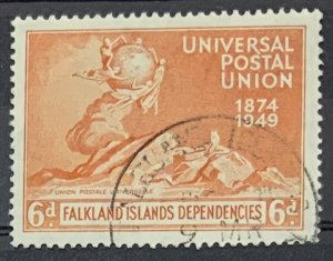 FALKLAND  ISLANDS DEP. 1949 SGG24 UPU 6d FINE USED