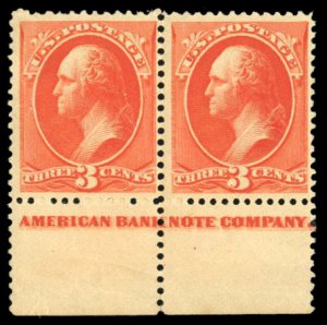 United States, 1870-1888 #214 Cat$240+, 1887 3c vermilion, horizontal bottom ...