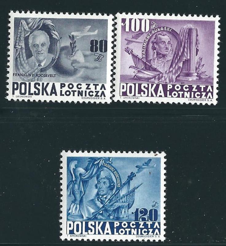 Poland C28A-C Mi 515-17 Heroes MNH VF 1948 SCV $70