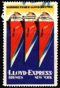 1930's German Poster Stamp North German Lloyd Express Bremen-New York