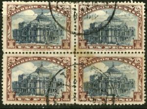 MEXICO 649 $1P Palace of Fine Arts. Block of 4. Used. (473)
