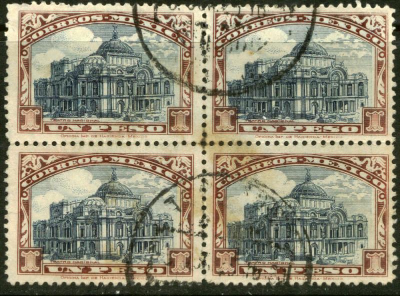 MEXICO 649 $1P Palace of Fine Arts. Block of 4. Used. (473)