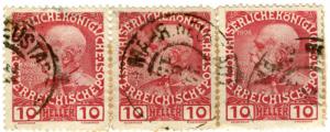 AUSTRIA - SC #115 - USED STRIP OF 3 - 1913 - Item Austria075