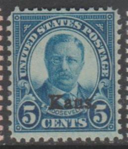 U.S. Scott #663 Roosevelt - Kansas Overprint Stamp - Mint NH Single