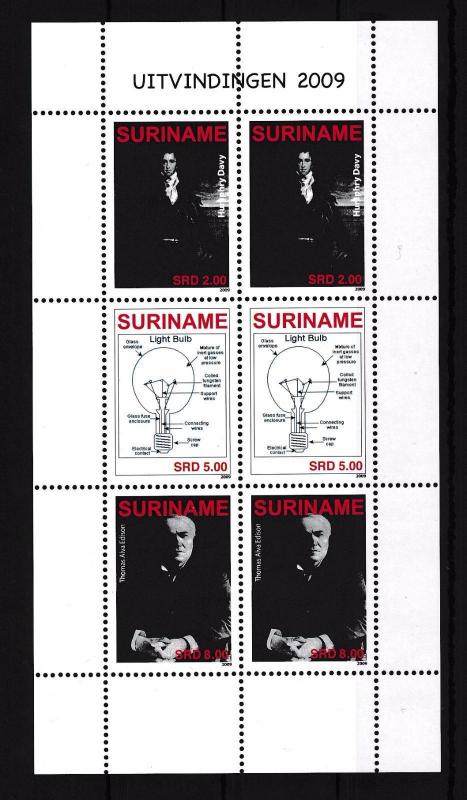 [SUV1603] Surinam 2009 Inventors Edison Davy Light Bulb Miniature Sheet  tab MNH