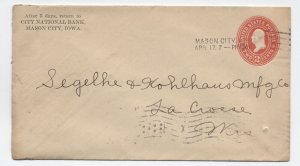 1901 Mason City IA hampen machine cancel on stamped envelope [6665]