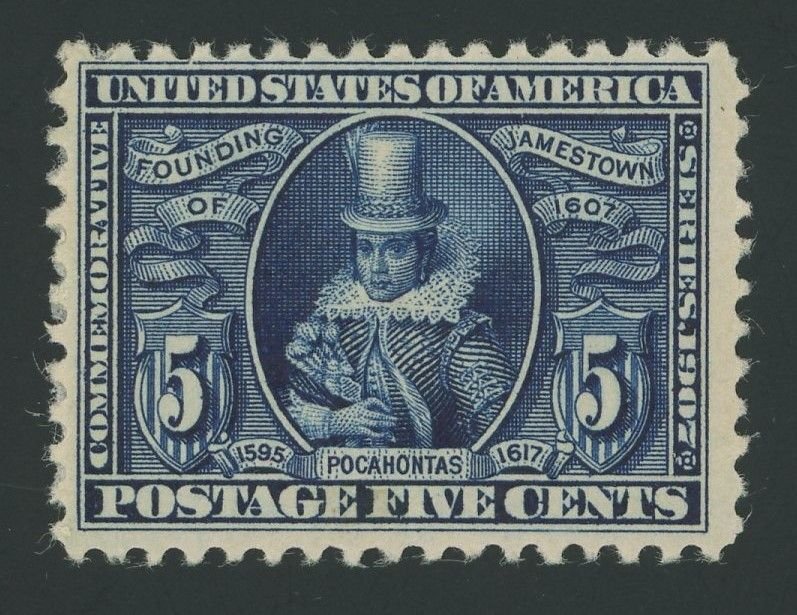 USA 330 - 5 cent Pocahontas - F/VF Mint hinged (some adhesion on back)