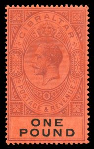 Gibraltar 1912 KGV £1 dull purple & black/red MLH. SG 85. Sc 75.