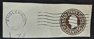 US Scott # U482; used 1.5c Cut sq. envelope from 1925; F/VF;