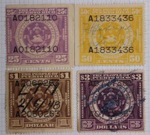 Puerto Rico 1936 Documentary Tax Internal Revenue lot 25c 50c $1 $3 Sello A DL