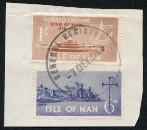 Isle of Man 1/- Brown and 6d Blue QEII Pictorial Revenues CDS On Piece