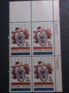 UNITED STATES:1966-SC#1309 CIRCUS CLOWN IMPRINT PLATE BLOCK MNH VERY FINE