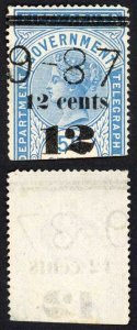 Ceylon BFT25 12c (type T19) on 50c Blue Telegraph Cat 5 pounds