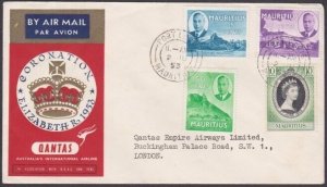 MAURITIUS 1953 Qantas Coronation flight cover to London.....................x566