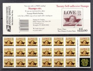 USA BOOKLET SC# 2960a - ANGEL LOVE $0.55c - 20 S.A. MNH - PL# B2222-1