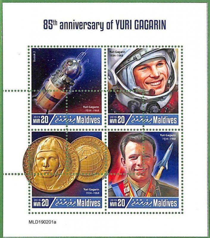 A2186 - MALDIVES - ERROR: MISPERF Miniature s - 2019, Astronomy, Space, Gagarin