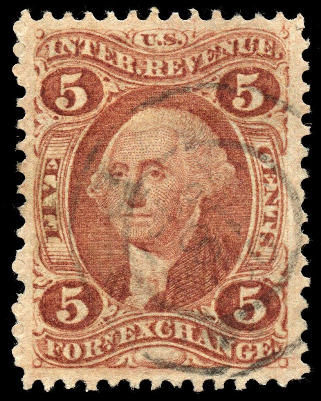 B378 U.S. Revenue Scott R26c 5c Foreign Exchange, handstamp cancel large margins