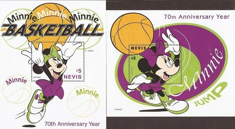 Nevis - 1998 Disney Characters Playing Basketball - Set of 4 S/S - Scott #1120-3
