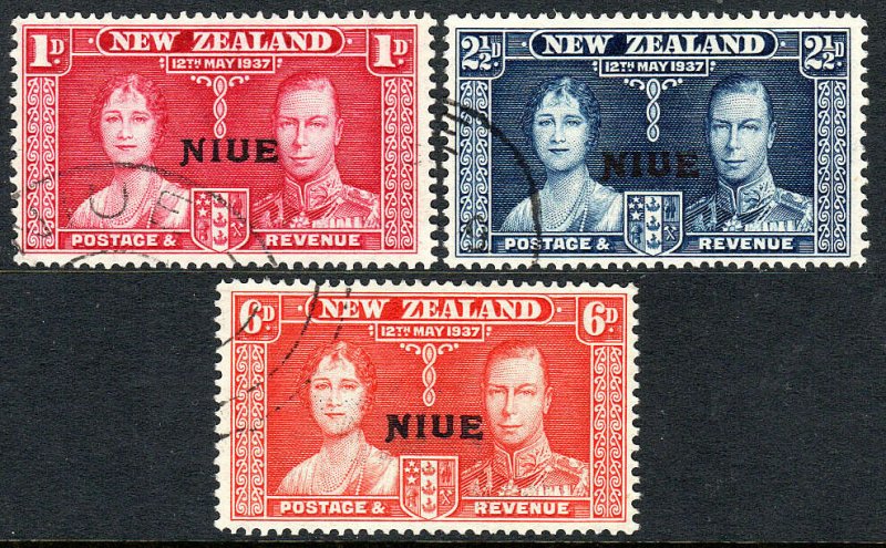 Niue 70-72, Used. Coronation. Queen Elizabeth and King George VI, 1937