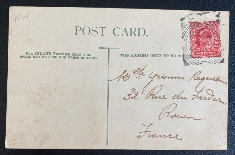 1905 Manchester England Postcard Cover To Rouen France Town Hall 