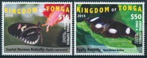 Tonga 2015 MNH EMS Part 1 Butterflies 2v Set Insects Scarlet Mormon Butterfly