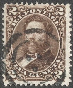 HAWAII 1875 Sc 35 Used 2c dk brown, F, 2-ring Patent cancel