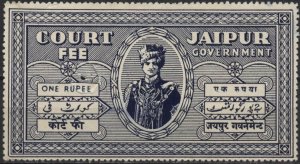 India: Jaipur (used) 1r court fee stamp, Raja Man Singh II, blue