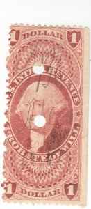 Scott # R76c- Revenue stamp - $1 Probate of Will, red-  Used - SCV $50.00