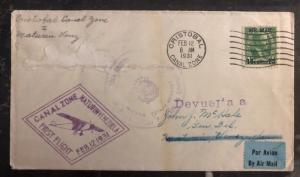 1931 Canal Zone Panama First Fight Airmail Cover FFC To Matutina Venezuela B