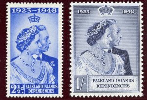 Falkland Islands Dep 1948 KGVI Silver Wedding set superb MNH. SG G19-G20.