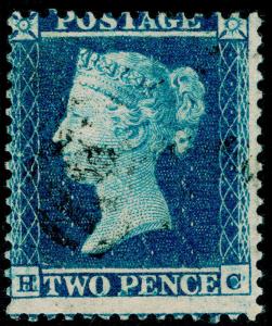 Sg23, 2d blue plate 4, SC14, FINE used. Cat £225. HC