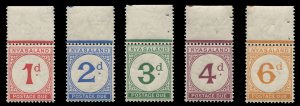 Nyasaland Protectorate #J1-5 (SG D1-5) Cat£100, 1950 Postage Dues, top margi...