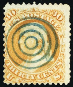 100, Used 30¢ With Bulls Eye Fancy Cancel Cat $950.00 Stuart Katz