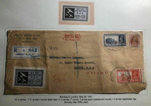1941 Bombay India Commercial Cover To London England Buy This & Help RAF