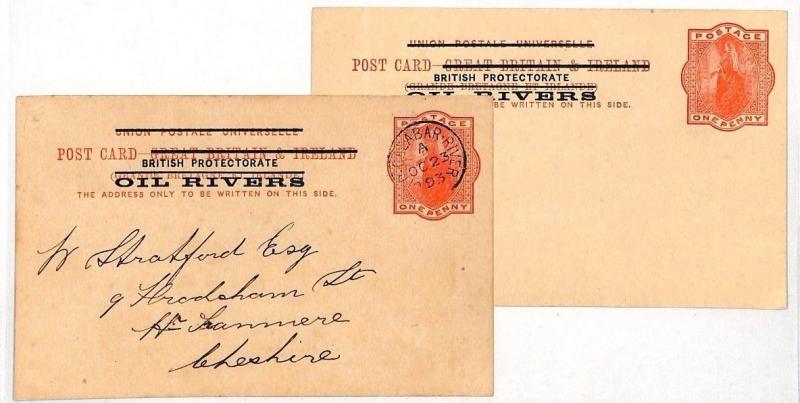 BF116 1893 *OLD CALABAR RIVER* Nigeria Stationery Cards Pair {samwells-covers}