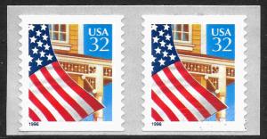 Sc 2915B  32¢ Flag Over Porch Pair, MNH