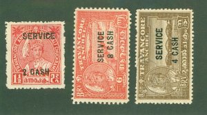 TRAVANCORE -INDIAN STATE O57-59 MH CV $8.90 BIN $4.50