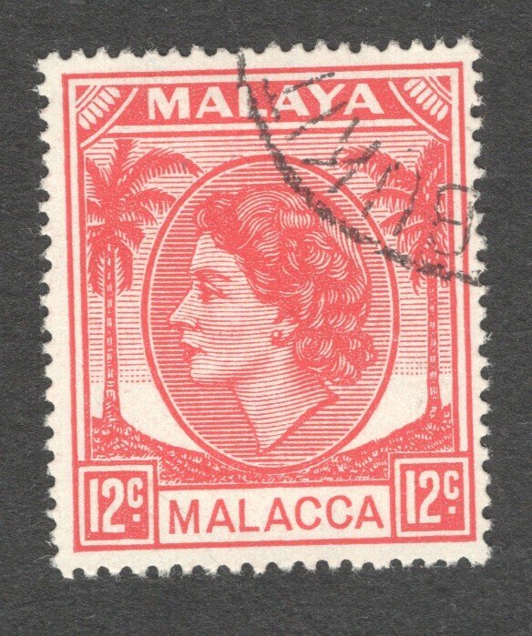 Malaya - Malacca, Scott #36  VF, Used, 12 cent rose red, CV $3.25 ...... 3660027